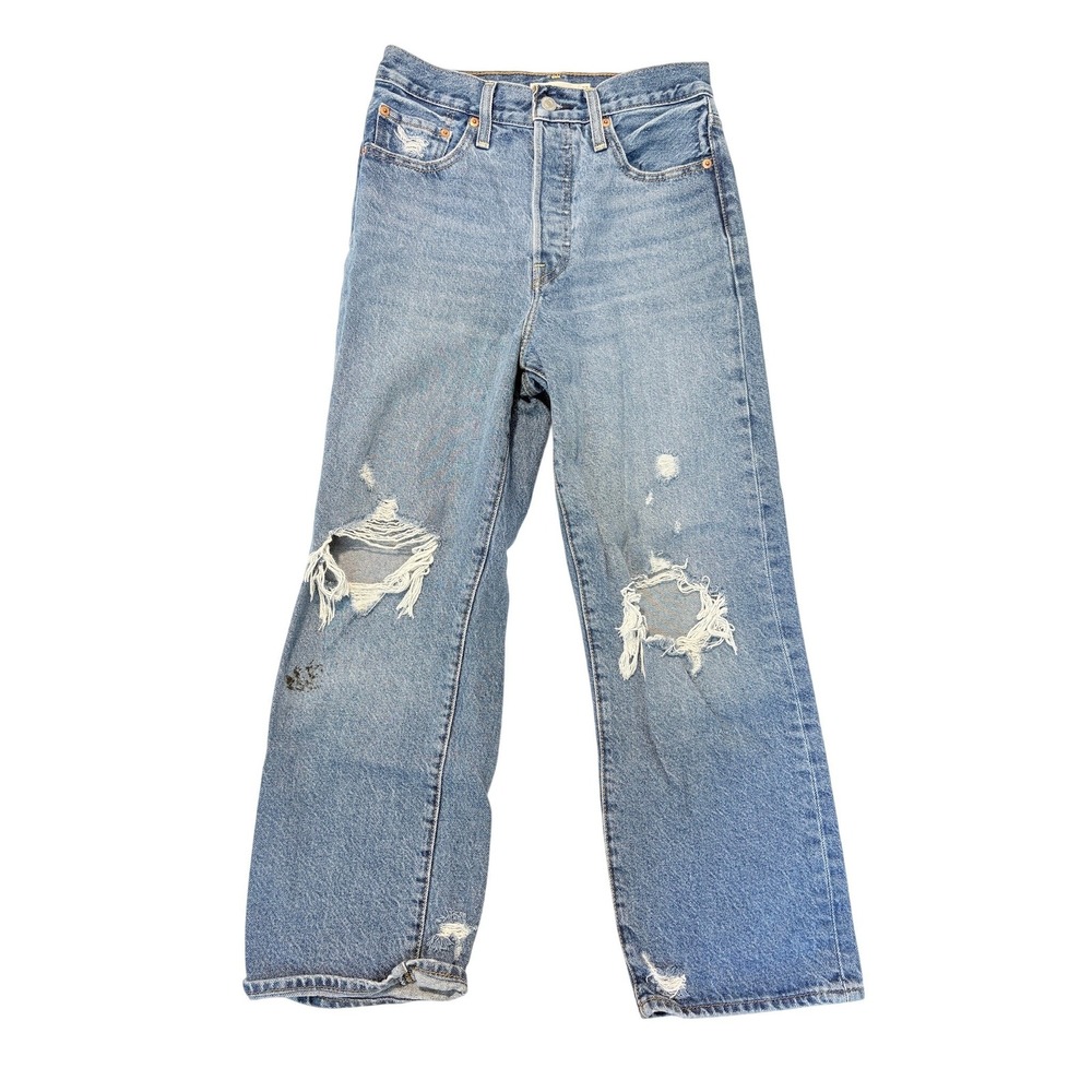 Levis Ribcage Straight Ankle‎ Jeans Light Wash Distressed Blue Size 27